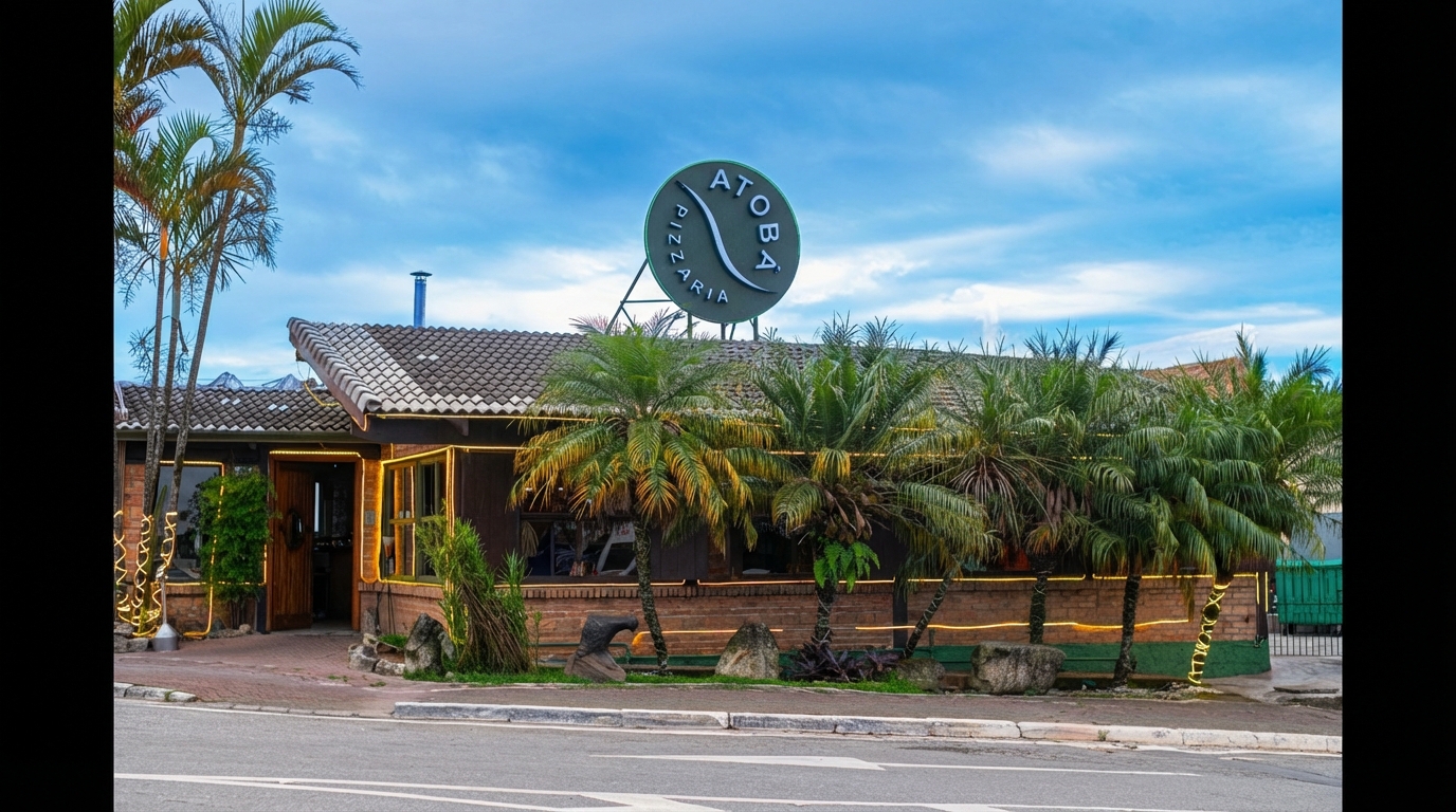Fachada da Pizzaria Atobá em Cotia, SP - Mais de 23 anos de história